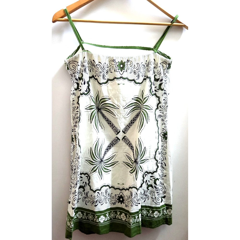 Reve de Soliel Dress S Vacay/Resort Palm Trees Strap Cotton Cream/Green Print - Picture 6 of 11